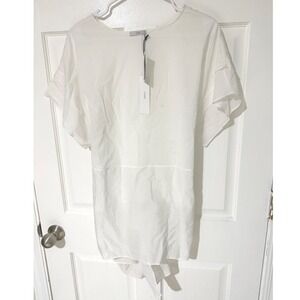 Tome NYC White‎ Cotton Poplin Tie Back Flutter Sleeve Blouse Top L T-S15-3006
